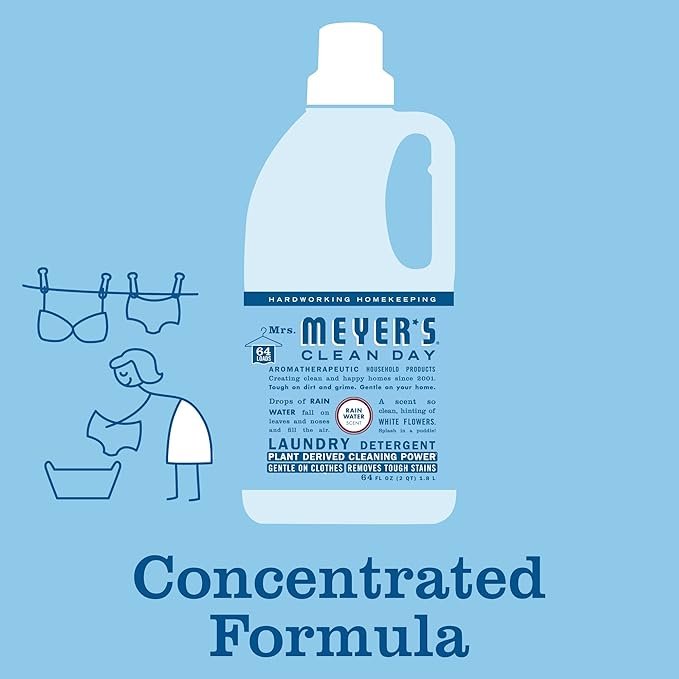 3 MRS. MEYER'S CLEAN DAY Liquid Laundry Detergent, Biodegradable Formula Infused with Essential Oils, Rain Water, 64 oz - Pack of 2 (128 Loads)