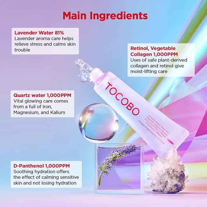 3 TOCOBO] Collagen Brightening Eye Gel Cream | Quartz Water, Lavender Water Extract, Brightening Eye Care, Eye Lifting | Vegan, Collagen Eye cream, 1 Ounce (Pack of 1), 1 Ounce