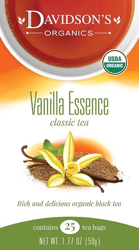 1 Davidson's Organics, Vanilla Essence, 25-count Tea Bags, Pack of 6