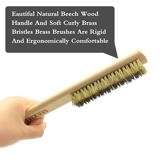 2 Copper Brass Brush 20×6 Row Bristle Wire Brush with Natural Beech Handle Barbell Brush for Cleaning Metal Surface Texturing, Removes Lint by MAXMAN