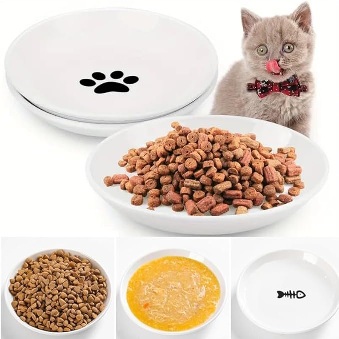4 CSD Cat Food Bowl (3 Pack) - Ceramic Cat Bowls with Nonslip Silicone Bottom, Whisker Friendly, 200ml Capacity