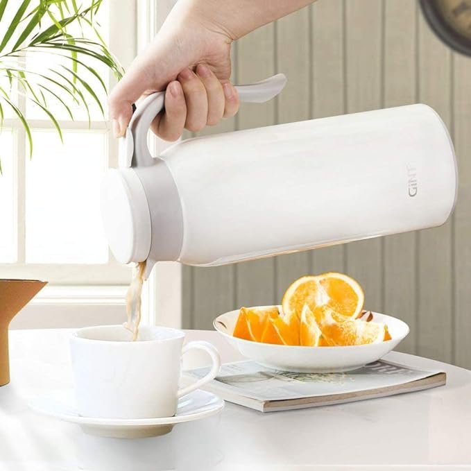 4 Stainless Steel Coffee Carafe - 51 Oz Capacity, Insulated Thermos with Vacuum Seal, Extended Heat Retention for Up to 12 Hours, Suitable for Tea, Water, and Coffee Dispensing, Enhanced White Model