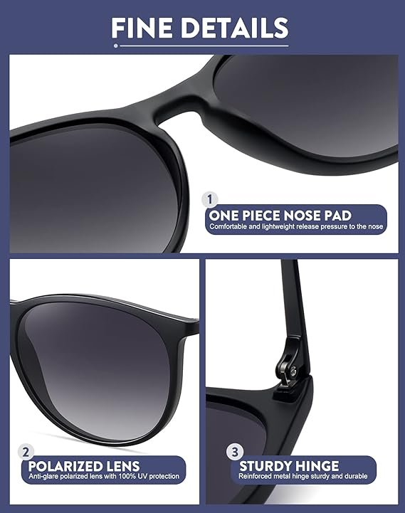 2 StunningSun Polarized Eyewear for Ladies Classic Circular Reflective Glass