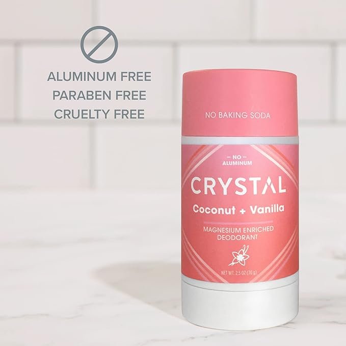 2 Crystal Magnesium Solid Stick Natural Deodorant, Non-Irritating Aluminum Free Deodorant for Men or Women, Safely and Effectively Fights Odor, Baking Soda Free, Coconut + Vanilla, 2.5 oz