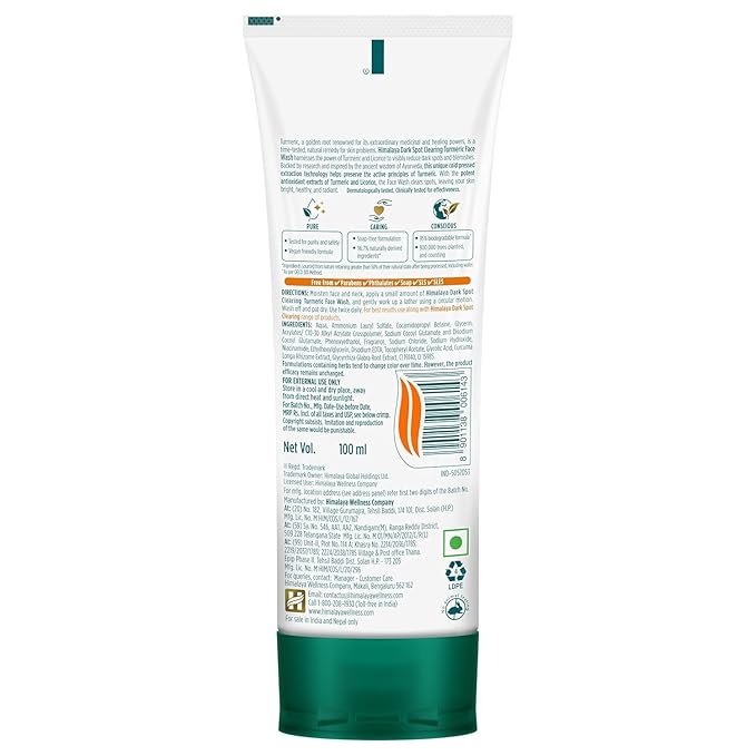 1 himala'ya Dark Spot Clearing Turmeric Face Wash | Reduce dark spots in 7 days | Organically sourced & Cold-pressed turmeric | 100ml