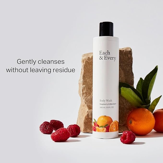 2 Each & Every Natural, Moisturizing Body Wash | Made with Essential Oils, Vegan & Sustainably Sourced | 10 fl oz (Raspberry & Mandarin)