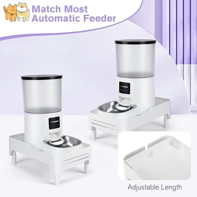 2 BEBOBLY Adjustable Cat Feeder Stand, Elevated Holder for Automatic Feeders, 3-5.1 in, Nonslip, Adjustable