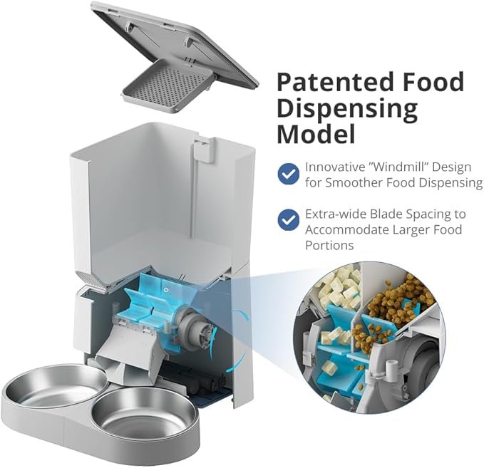 2 XTUOES Automatic Cat Feeders 2 Cat, 2.4G WiFi Microchip cat Feeder with Double Hoppers Dual timed cat Feeder for 2-18mm Kibble, 1-10 Meals & 30s Voice Record for Small Medium Cat Dog Pet