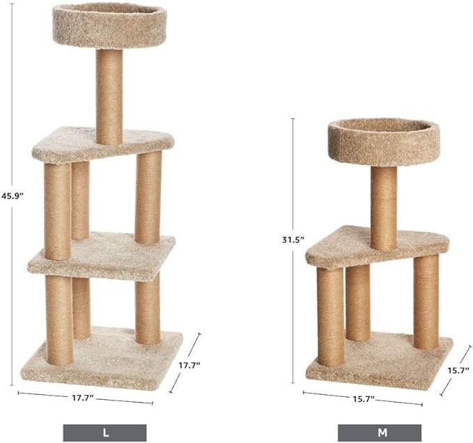 5 Amazon Basics Cat Tree Indoor Climbing Activity Tower with Scratching Posts, Medium, 15.7 x 31.5 Inches, Beige
