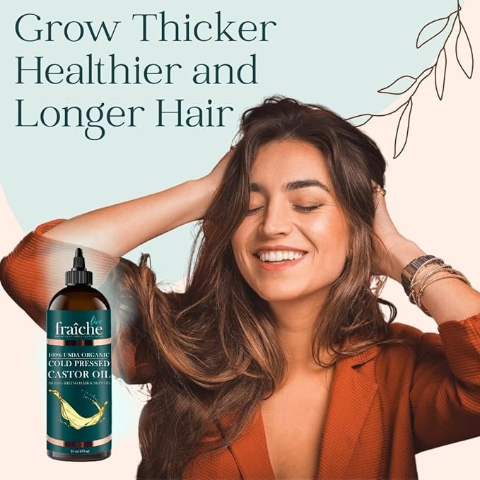 4 Organic Castor Oil (16oz) - Pure Castor Oil Organic Hexane Free Cold Pressed Unrefined Bottle - Natural Hair Growth Oil for Moisturizing & Healing Dry Skin - Castor Oil for Skin & Hair Treatment Oil