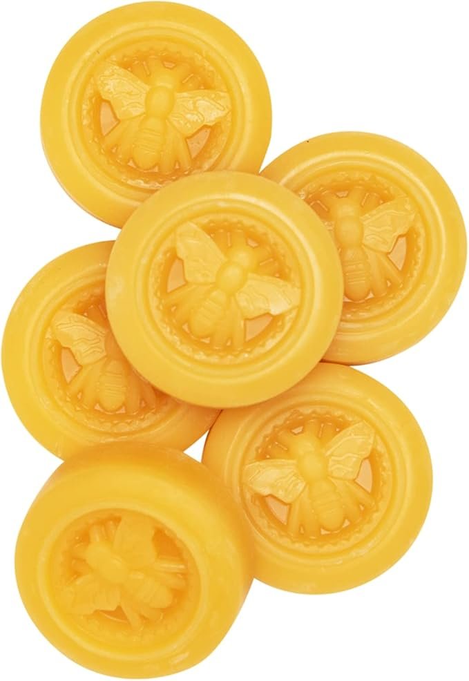 3 Alternative Imagination Beeswax Bars with Bee Designs - Round Wax Blocks for Candles, Furniture, Natural Wood Care, DIY Projects. Pure Beeswax with Natural Honey Aroma. 2 x 0.75 inches - Pack of 6