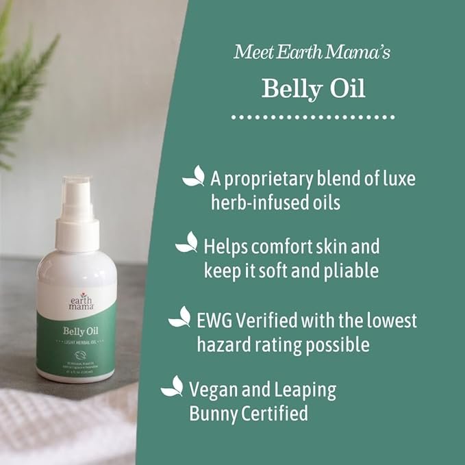 4 Earth Mama Belly Oil for Dry Skin | Calendula Skin Care Moisturizer Oil to Encourage Natural Elasticity and Help Prevent Stretch Marks During Pregnancy and Postpartum, 4-Fluid Ounce