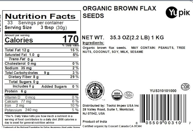 1 Yupik Organic Flax Seeds, Brown, 2.2 lb, Pack of 1