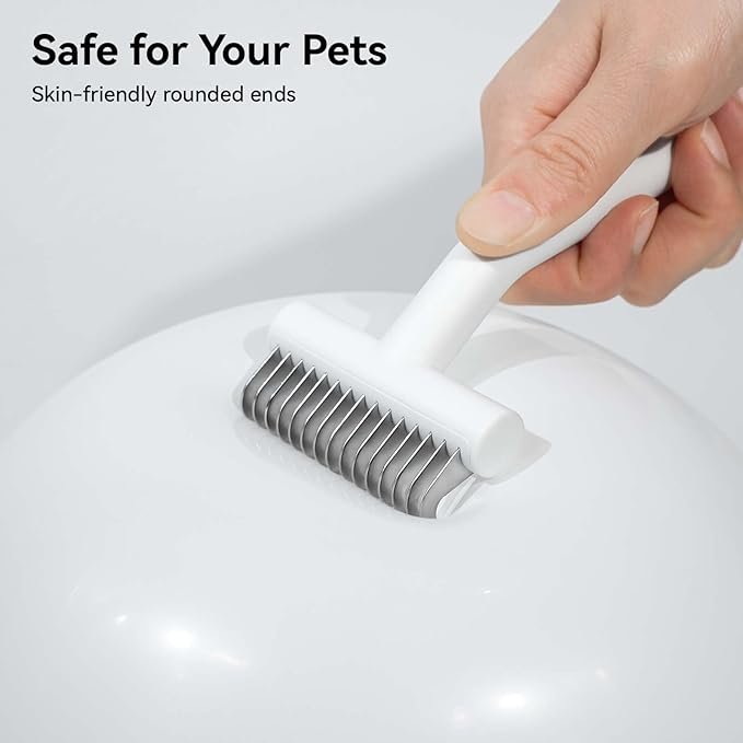 1 aumuca Cat Brush for Long Haired Cats, Dog Brush for Shedding Grooming Double Coat Dogs, Pet Deshedding Tool and Dematting Comb Remove Loose and Matted Fur, Pet Grooming Undercoat Rake, White