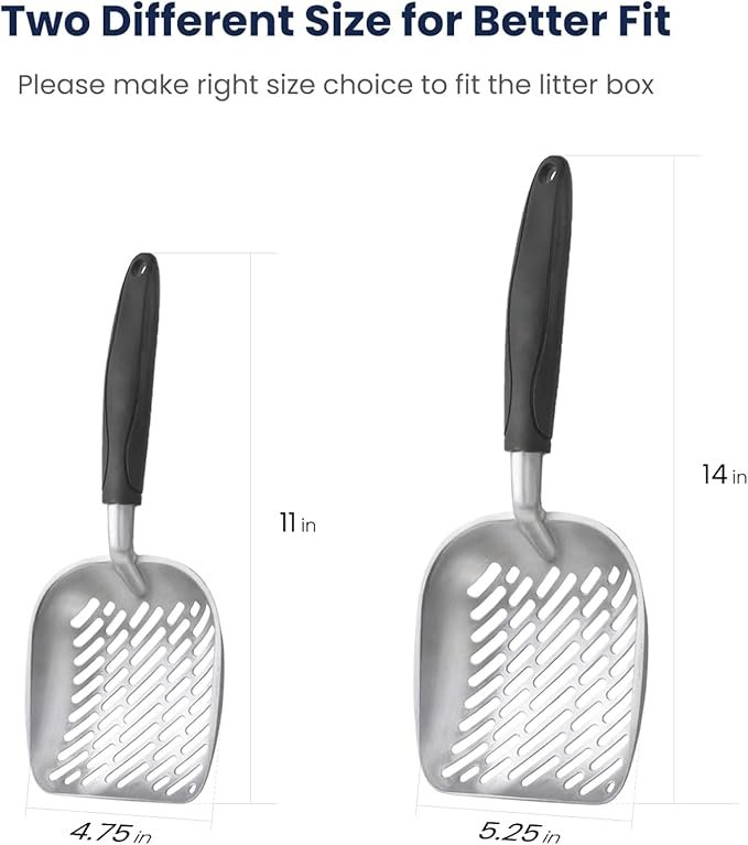 1 WePet Cat Litter Scoop, Aluminum Alloy Sifter, Kitty Metal Scooper, Deep Shovel with Diagonal Sifting Hole, Long Handle, Kitten Poop Lifter for Litter Box, Medium Size, Black Handle