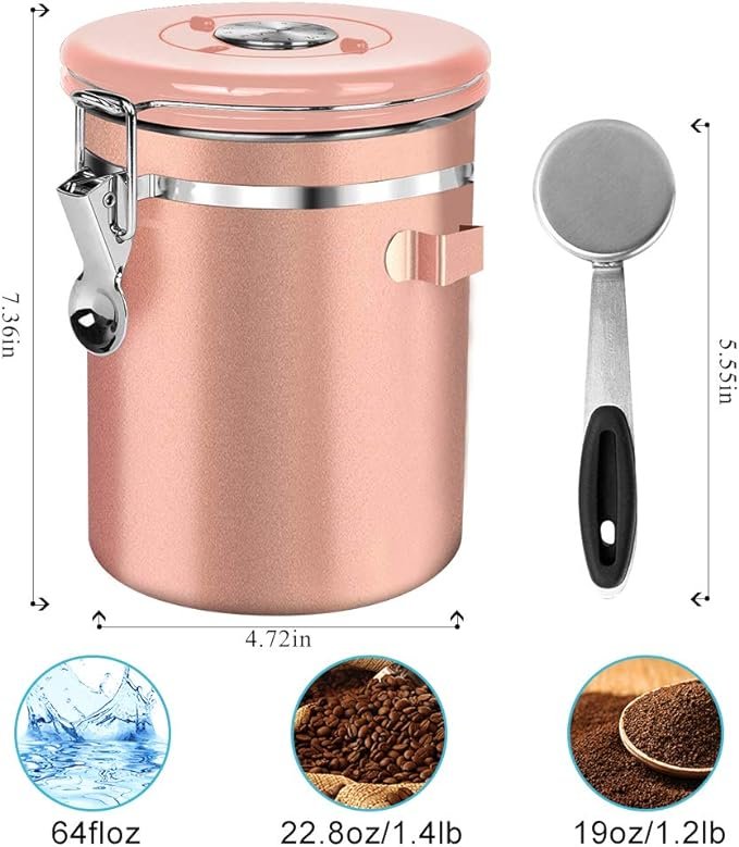 1 NEX Golden Coffee Jar, 22oz Steel Container with Spoon, Date Recorder, CO2 Ventilation System for Coffee, Tea, Flour, Cereal, Sugar