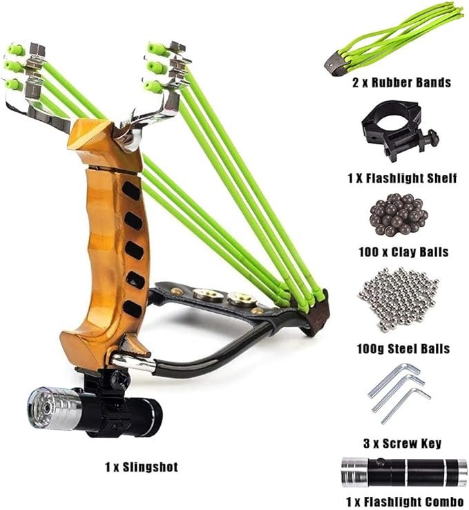5 Durable Collapsible Sling Launcher, Versatile Hunting Sling Set, Wrist Support Catapult for Fishing and Survival, Complete with 2 Elastic Bands and Projectiles
