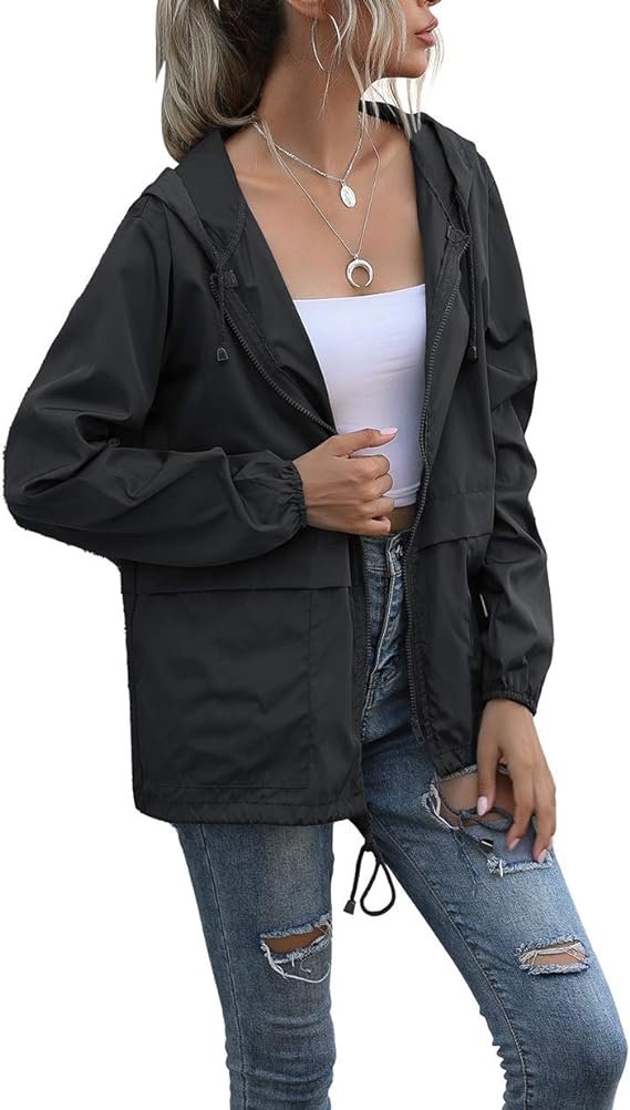 1 PESION Women's Waterproof Raincoat Lightweight Rain Jacket Hooded Windbreaker with Pocket for Outdoor