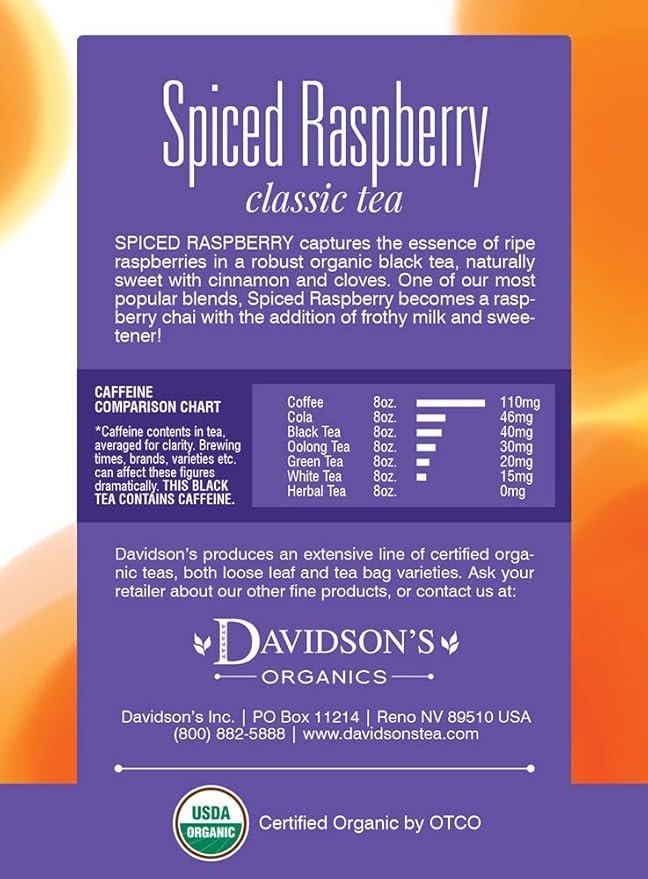 1 Davidson's Organics, Spiced Raspberry, 8-count Tea Bags, Pack of 12