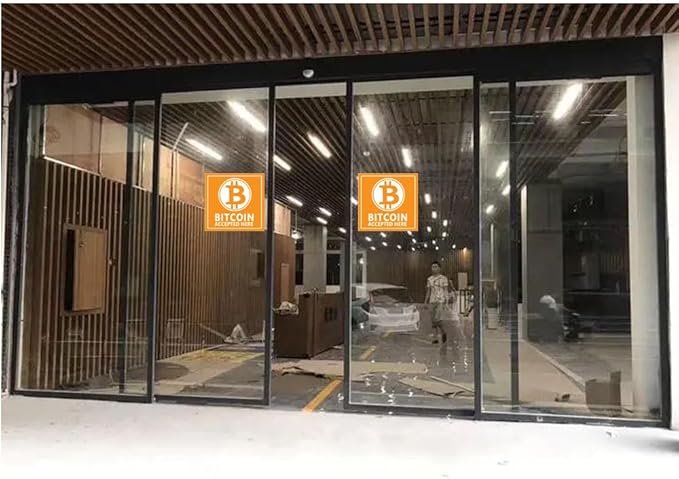 2 Top label Bitcoin Accepted Here Stickers Sign,4 Inch Self Adhesive Label for Shop,Business,10 Pcs/ Per Pack