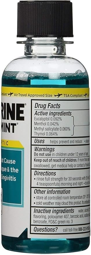 1 Cool Mint Antiseptic Mouthwash for Bad Breath, Travel Size 3.2 oz - Pack of 6
