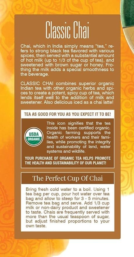 2 Davidson's Organics, Classic Chai, 25-count Tea Bags, Pack of 6