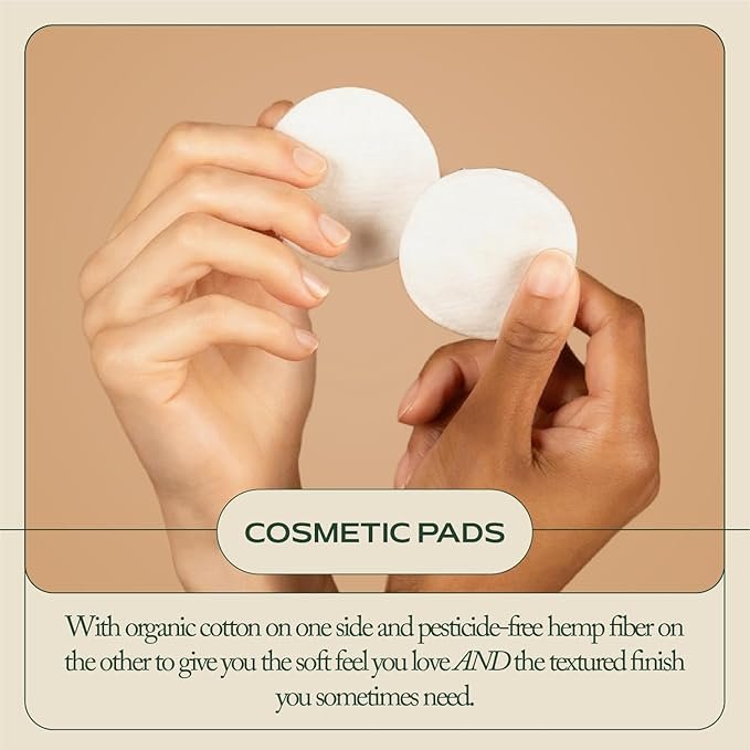 3 Organic Cotton Rounds for Face - Vegan & Organic Cotton Pads for Face - Cotton Rounds Makeup Remover Pads, Biodegradable Cotton Rounds, Skin-Friendly Rounds, Hempress Hygienics (180 Count)