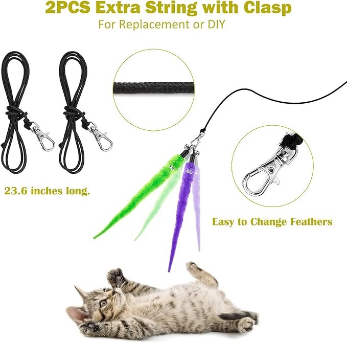 4 Interactive Cat Toys - Retractable Wand Toy and Feather Toys Refills for Indoor Cats to Chase and Exercise