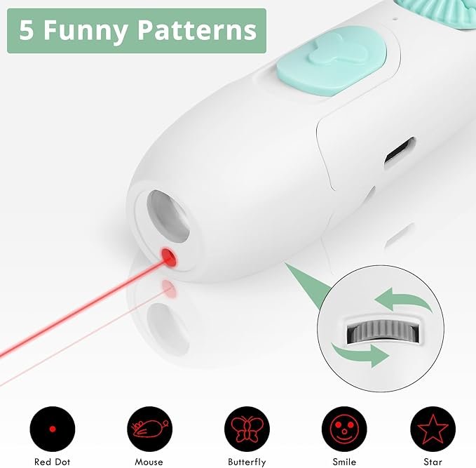 1 Cat Toy Interactive, Rechargeable Laser Pointer, Cat Wand with Feather Toy, 2-in-1 Cat Toy for Indoor Cat, Kitten Pet Laser Toy for Fun Playing, White