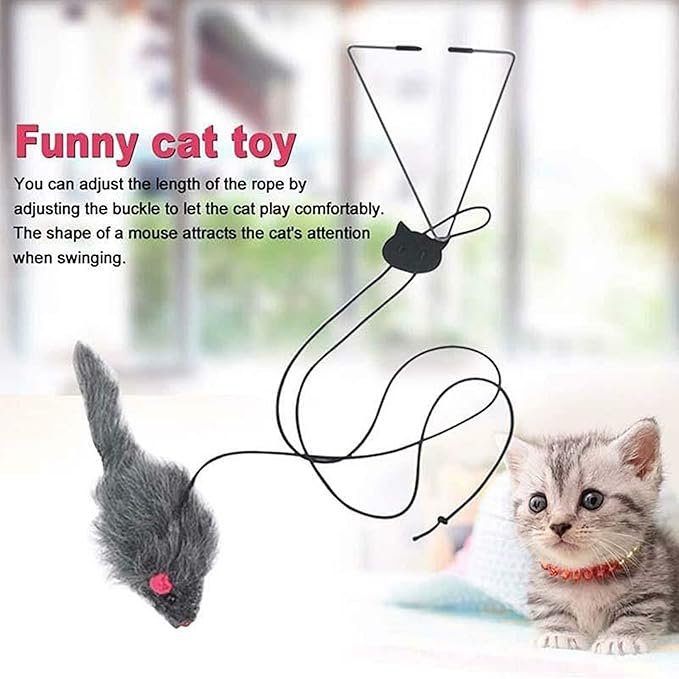 2 YUGYUJ Cat Toy Rope Mouse Play Supplies, Hanging Retractable Cat Catching Mouse Toy, Funny Door Hanging Bouncing Mouse Retractable Plush Mice Cat Interactive Toy (Black)