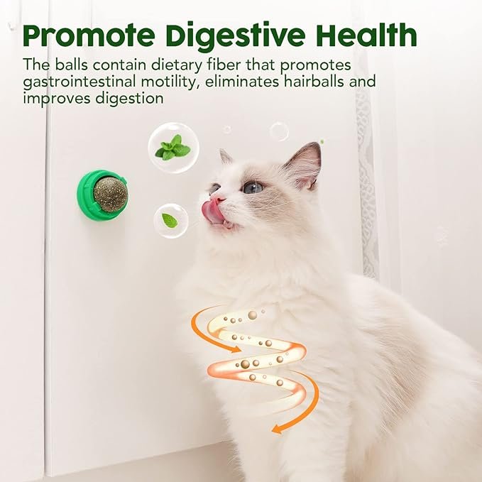 2 Potaroma Catnip Toys Balls 4 Pcs, Extra Cat Energy Ball, Edible Kitten Silvervine Toys for Cats Lick, Healthy Kitty Teeth Cleaning Dental Chew Toys, Cat Wall Treats (Green)