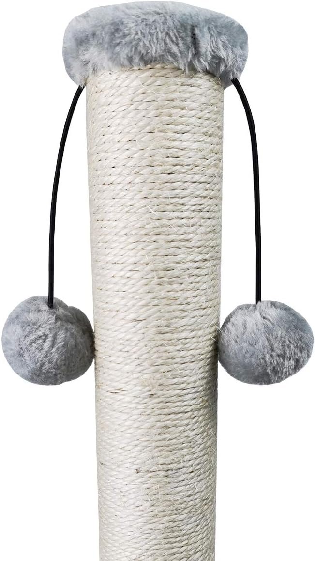 4 Dimaka 29'' Cat Scratching Post, Natural Sisal Rope Scratcher Post, Kitten Claw Scratch with 4 DanglingToy Balls for Large Cats (Grey)