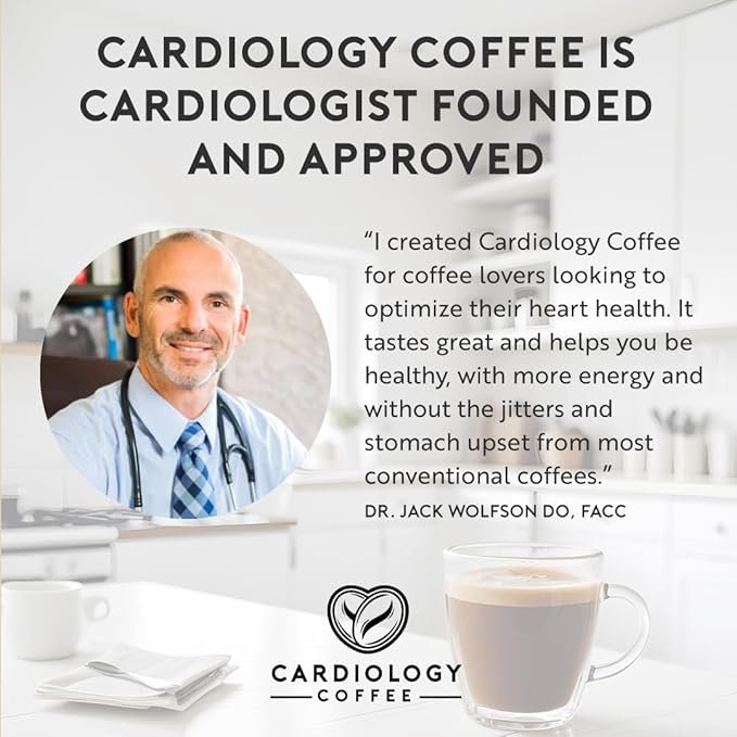 1 Cardiology Coffee Heart Healthy Coffee – Cardiologist founded Whole Bean DECAF Medium Roast - USDA Organic Hand-Selected Decaf Coffee Using Swiss Water Process - Non-GMO, Tested for Mycotoxins & Pesticides - 12 Ounces