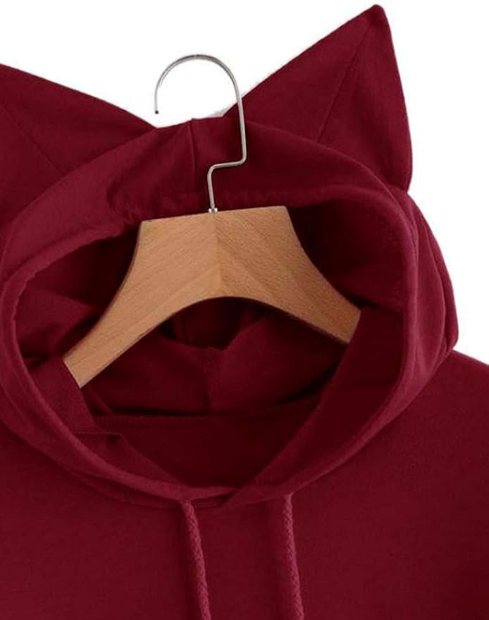 1 Lziizl Women Girl Hoodies Cute Cat Ear Novelty Printed Pullover Sweatshirt