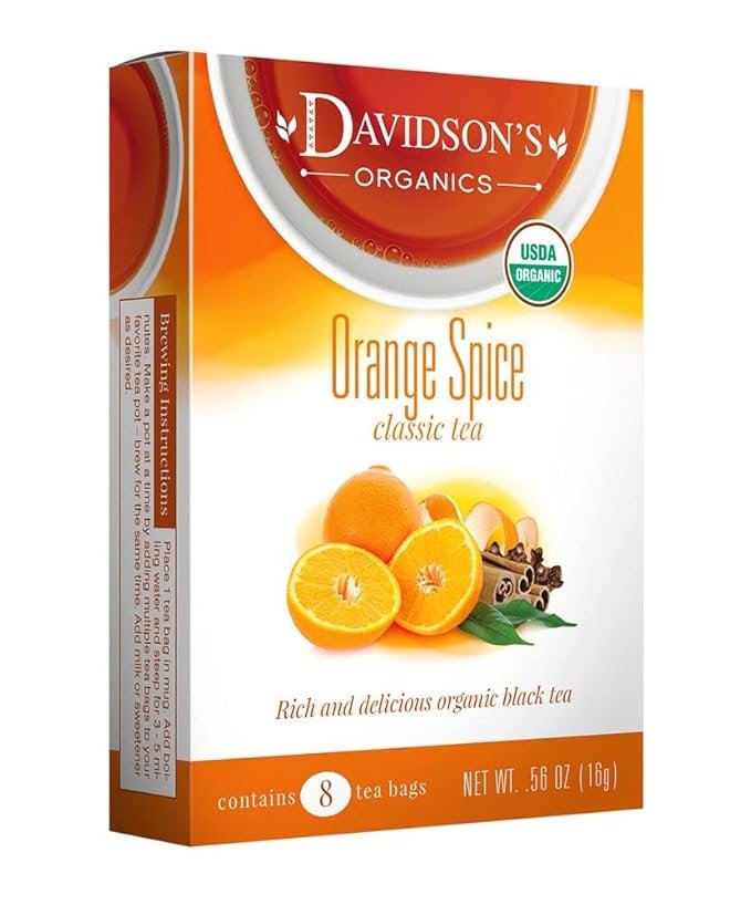 1 Davidson's Organics, Orange Spice, 8-count Tea Bags, Pack of 12
