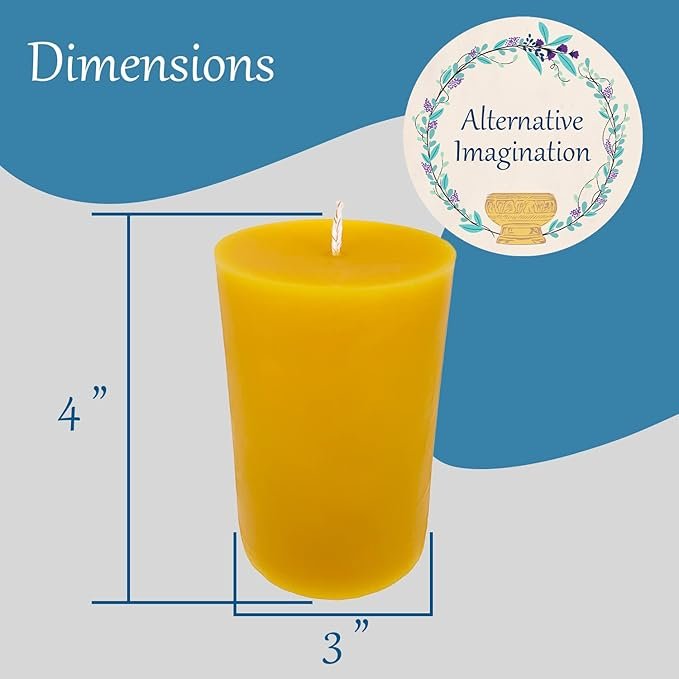 1 100% Pure Beeswax Candle - Medium Pillar Candle - 60 Hour Burn Time - 3x4 Inch - Alternative Imagination