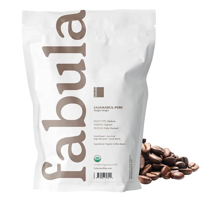 4 Fabula Low Acid Coffee Beans Whole, USDA Organic Coffee Beans Medium Roast - Non-GMO - No Molds - Mycotoxins Pesticides Free - Single Origin Coffee - 12 oz