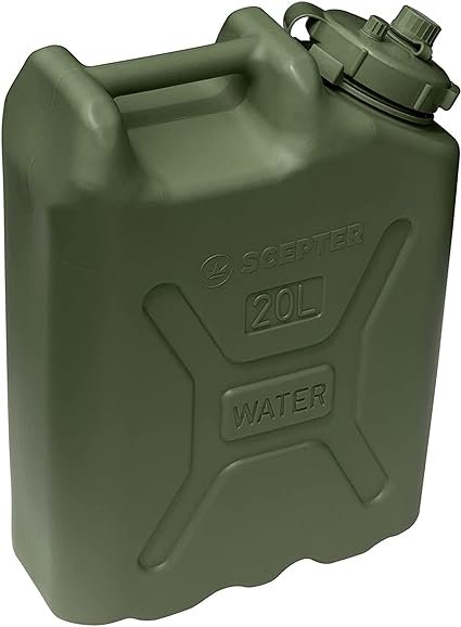 1 Scepter BPA Durable 5 Gallon 20 Liter Portable Military Water Storage Container for Camping, Outdoors and Emergency Management, Green (2 Pack)