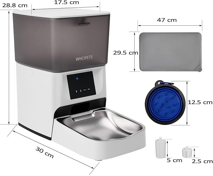 4 Automatic Cat Feeder, WHDPETS 4L WiFi Automatic Cat Food Dispenser with App Control Elevated Dog Feeder with Stainless Steel Bowl, Silicone Dog Bowl, Feeding Mat, 10s Voice Recorder(2.4G WiFi Only)