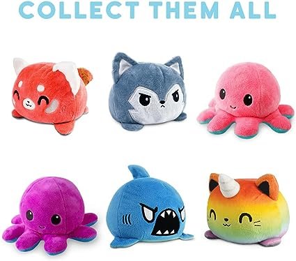3 TeeTurtle - The Authentic Two-Sided Octopus Plushie - Black + Gray - Adorable Tactile Stuffies that Reflect Your Emotions