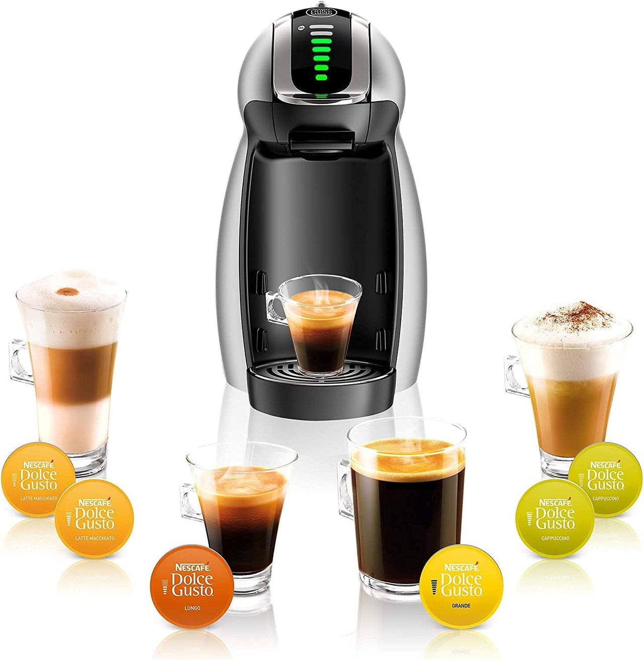 5 NESCAFÉ Dolce Gusto Genio 2 Silver Coffee Maker - Brewing System for Espresso, Cappuccino, and Latte Capsules