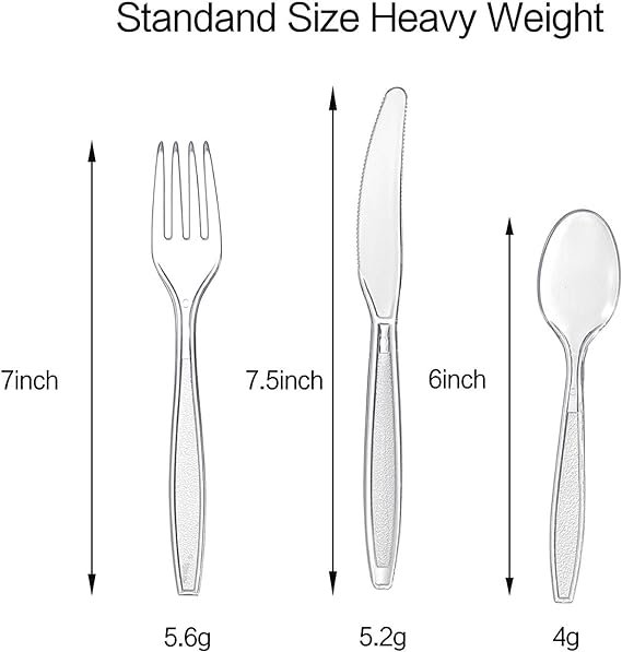 1 Cutlery Set Plastic Utensils Clear Forks Spoons Knives Disposable Silverware Heavyweight [300 Combo Box]