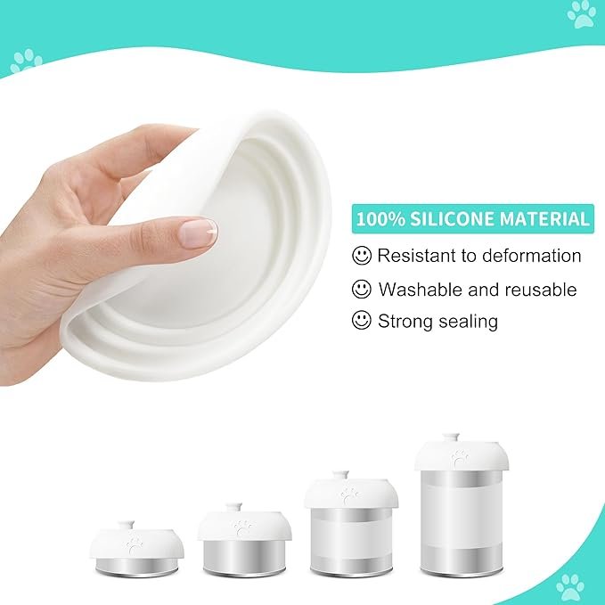 2 1 Pack Silicone Pet Can Lids,Universal BPA Free Silicone Can Lids Covers for Dog and Cat Food, One Can Cap fit Most Standard Size Canned with a Mixing Spoon and Storage Box,White