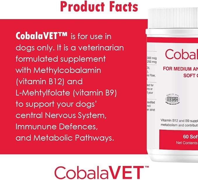 3 CobalaVet Vitamin B12 & B9 for Small Dogs & Cats - Supports The Nervous System, Brain Function, Immune Defenses & Cell Growth - Blood Cell Formation - Metabolic Pathway - 60 Soft Chews