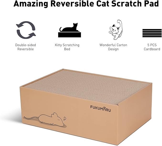 3 FUKUMARU Cat Scratcher, 26.8 Inch L Shape Cat Scratch Pad Wall Mounted and 5 PCS Cat Scratching Box