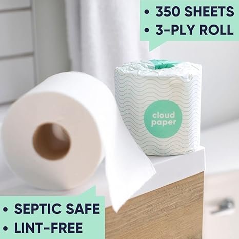 1 EcoCloud Bamboo Bathroom Tissue - 24 Rolls of Sustainable Toilet Paper, 3-ply, 300 sheets per roll - Gentle and resilient, FSC-certified, Chlorine-Free, Free of Plastic, Suitable for Vegans
