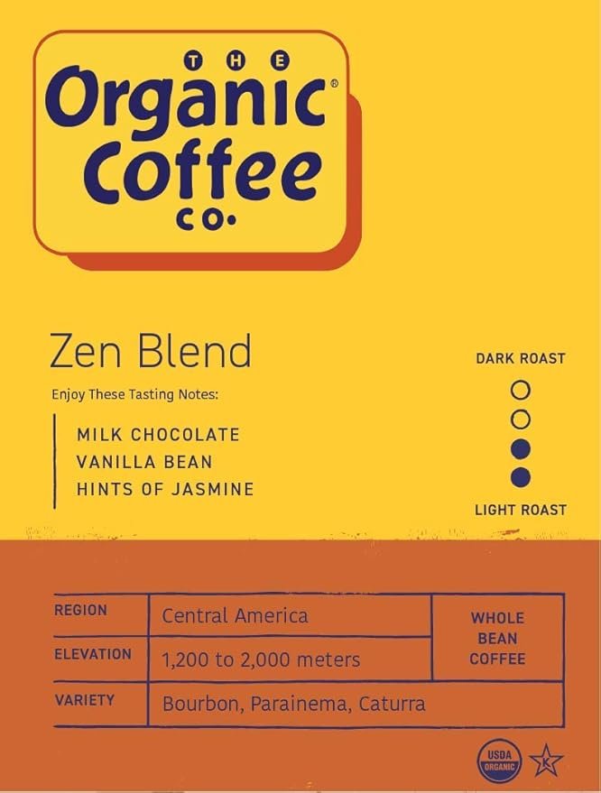 1 The Organic Coffee Co. Whole Bean Coffee - Zen Blend (2lb Bag), Medium Roast, USDA Organic