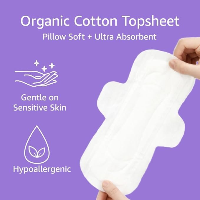 3 Super Long Overnight Pads Sanitary Pads, 100% Organic Cotton from Texas, Heavy Absorbency, Powerful Leak Protection, Unscented, Extra Long Length Pads for Women (10 Count)