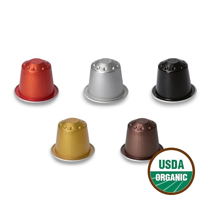 1 Organic USDA Café Romano Coffee Aluminum Espresso Pods For Nespresso Original Machine 100 Pack Italian Espresso Coffee (Variety pack)