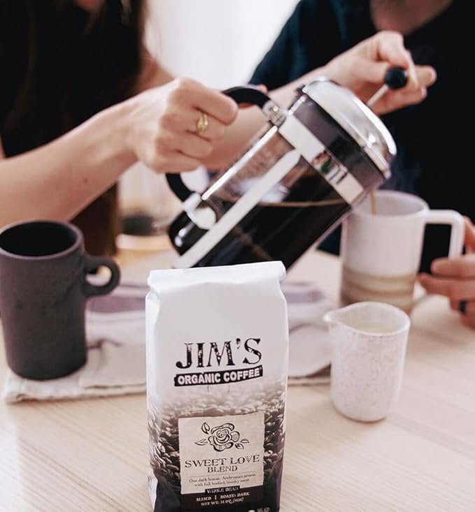 2 Jim’s Organic Coffee Sweet Love Blend, Dark Roast, Whole Bean, 5 Pound